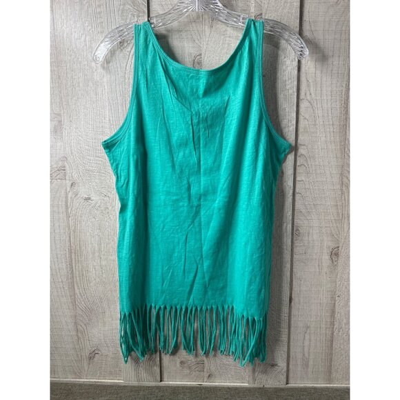 Bit & Bridle Womens  Sleeveless Fringe Tank Top Western Design Teal Green Size L - Picture 2 of 8